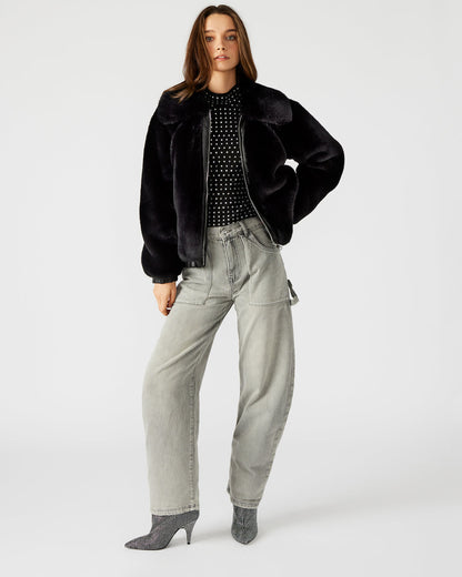 ZEPHRINE Jacket Black | Women's Long-Sleeved Furry Jacket | Steve Madden