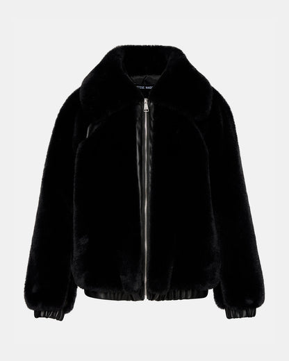 ZEPHRINE Jacket Black | Women's Long-Sleeved Furry Jacket | Steve Madden