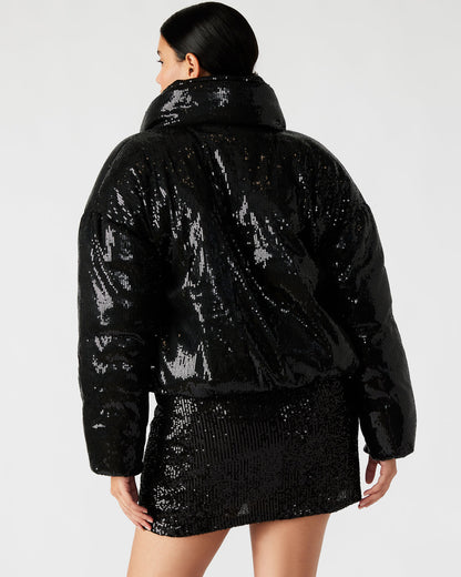 STRATTO Jacket Black | Women's Sequin Long-Sleeved Puffer Jacket | Steve Madden