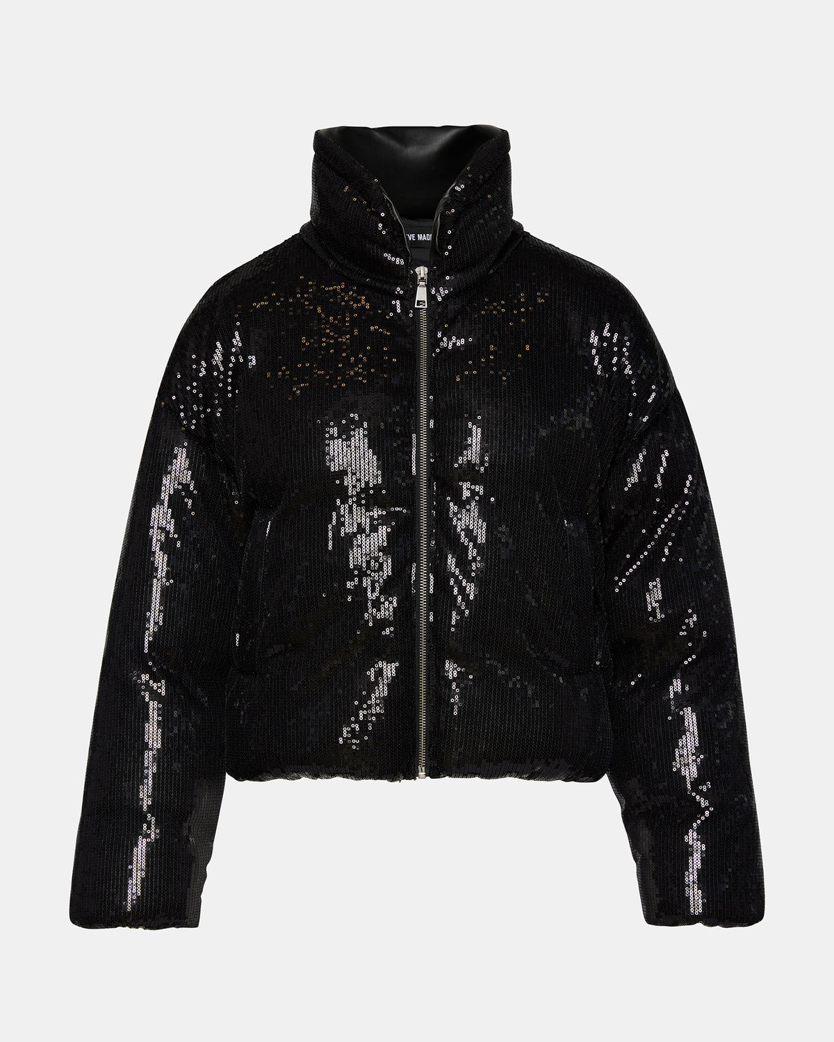 STRATTO Jacket Black | Women's Sequin Long-Sleeved Puffer Jacket | Steve Madden