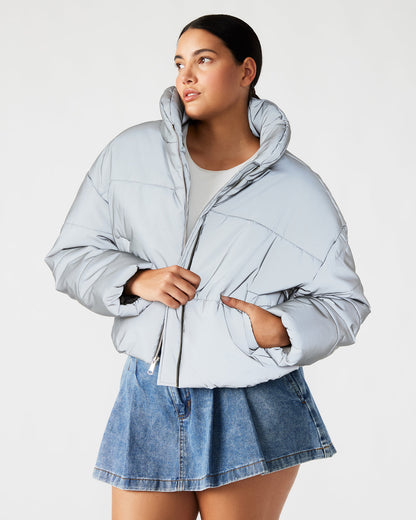 POLAR Jacket Silver | Women's Reflective Nylon Puffer Jacket | Steve Madden