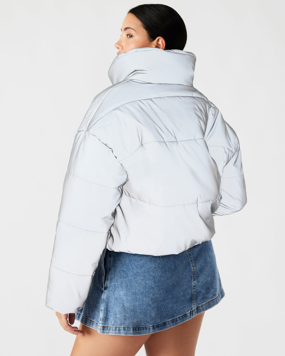 POLAR Jacket Silver | Women's Reflective Nylon Puffer Jacket | Steve Madden