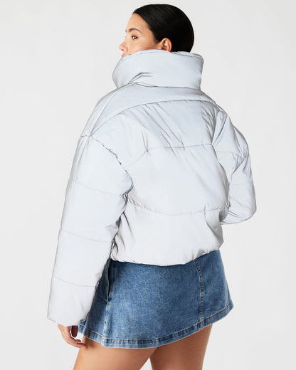 POLAR Jacket Silver | Women's Reflective Nylon Puffer Jacket | Steve Madden