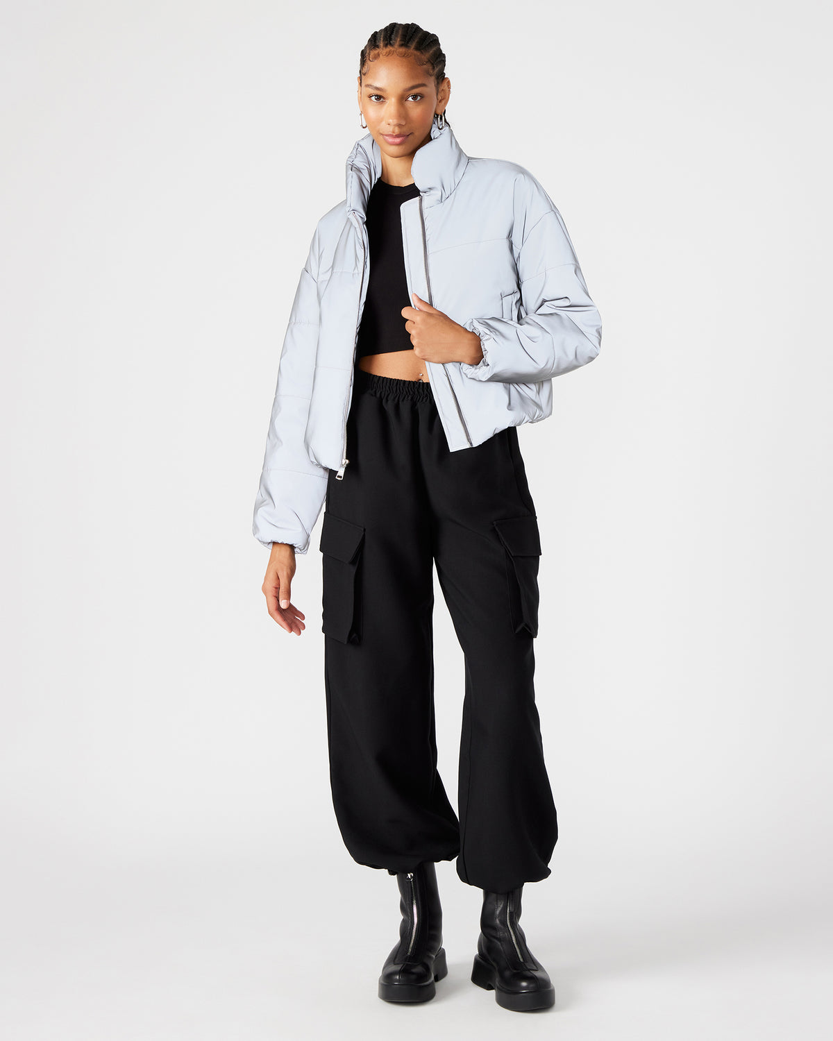 POLAR Jacket Silver | Women's Reflective Nylon Puffer Jacket | Steve Madden