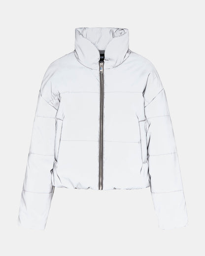 POLAR Jacket Silver | Women's Reflective Nylon Puffer Jacket | Steve Madden