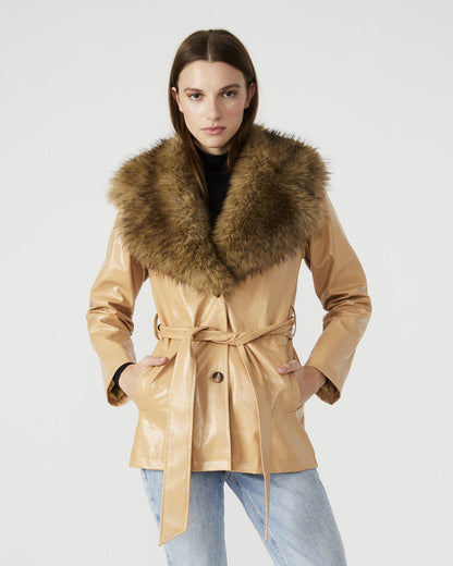 BOWERY Coat Tan | Women's Faux Leather Button-Up Coat | Steve Madden