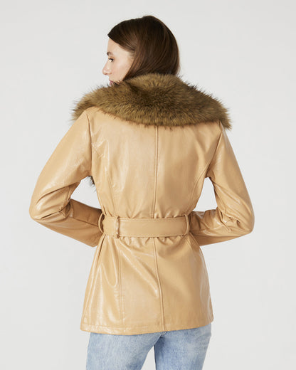 BOWERY Coat Tan | Women's Faux Leather Button-Up Coat | Steve Madden