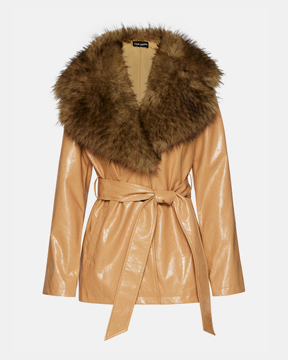 BOWERY Coat Tan | Women's Faux Leather Button-Up Coat | Steve Madden