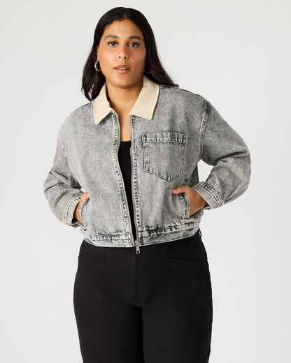 GLACIA Light Grey Women's Long-Sleeved Denim Jacket | Steve Madden