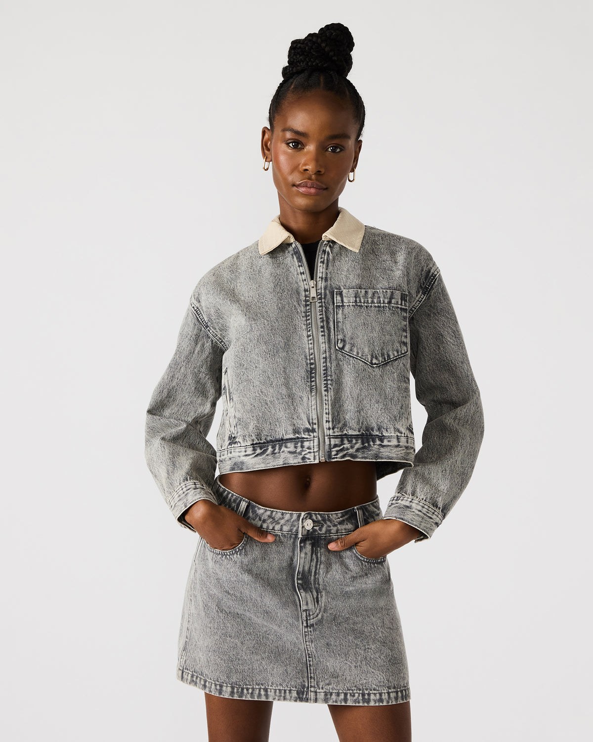 GLACIA Light Grey Women's Long-Sleeved Denim Jacket | Steve Madden