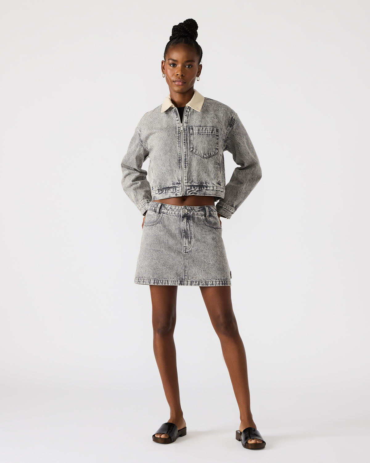 GLACIA Light Grey Women's Long-Sleeved Denim Jacket | Steve Madden