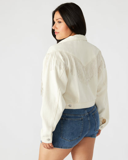 CANYON Denim Jacket Cream | Women's Rhinestone Fringe Jacket | Steve Madden