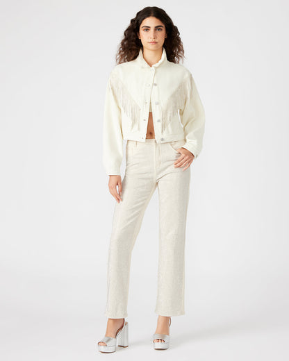 CANYON Denim Jacket Cream | Women's Rhinestone Fringe Jacket | Steve Madden