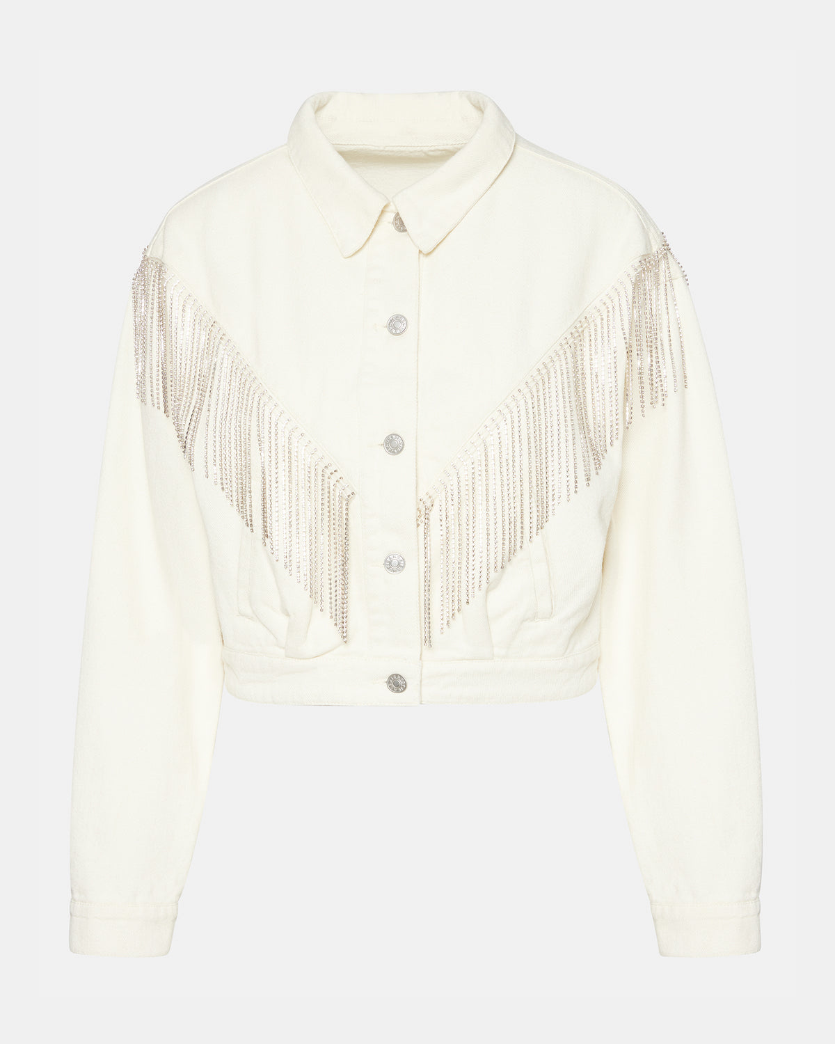 CANYON Denim Jacket Cream | Women's Rhinestone Fringe Jacket | Steve Madden