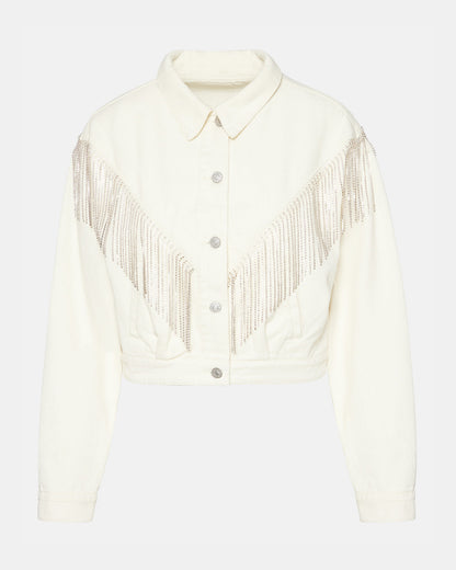 CANYON Denim Jacket Cream | Women's Rhinestone Fringe Jacket | Steve Madden