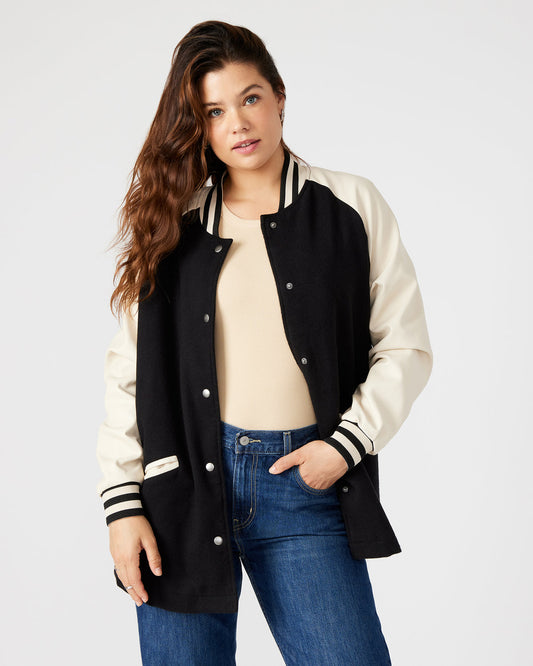 SKYLIE Jacket Black | Women's Varsity Bomber Jacket | Steve Madden