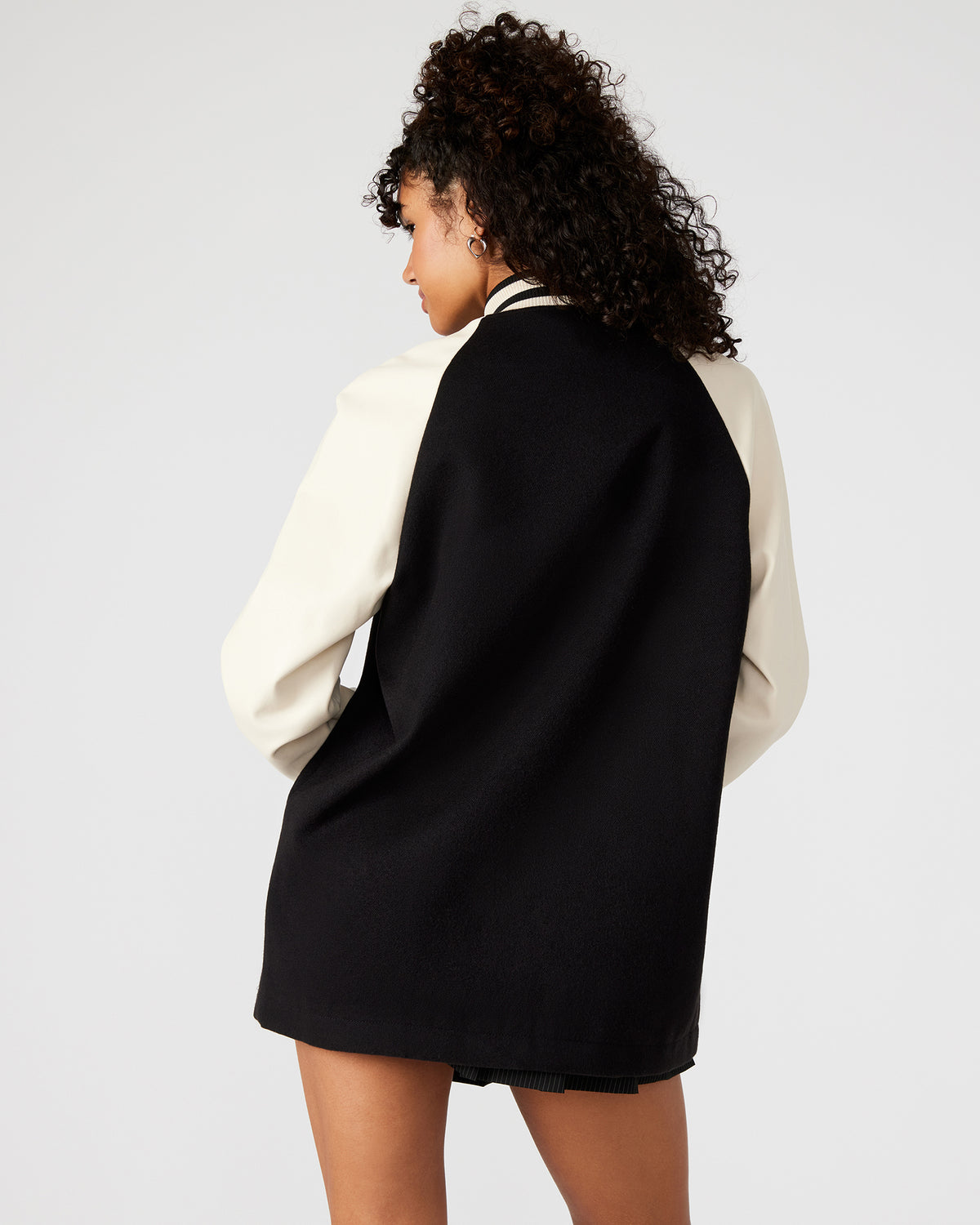SKYLIE Jacket Black | Women's Varsity Bomber Jacket | Steve Madden