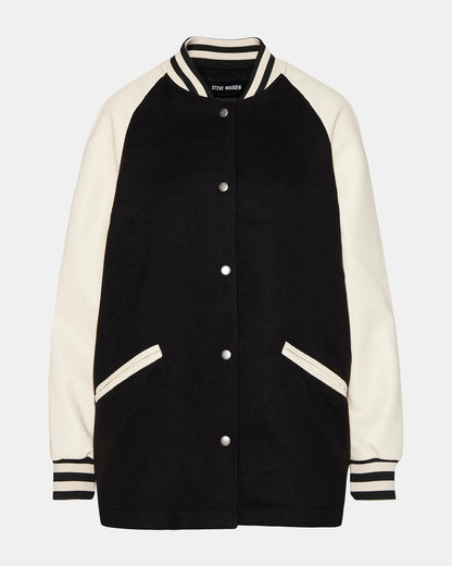 SKYLIE Jacket Black | Women's Varsity Bomber Jacket | Steve Madden