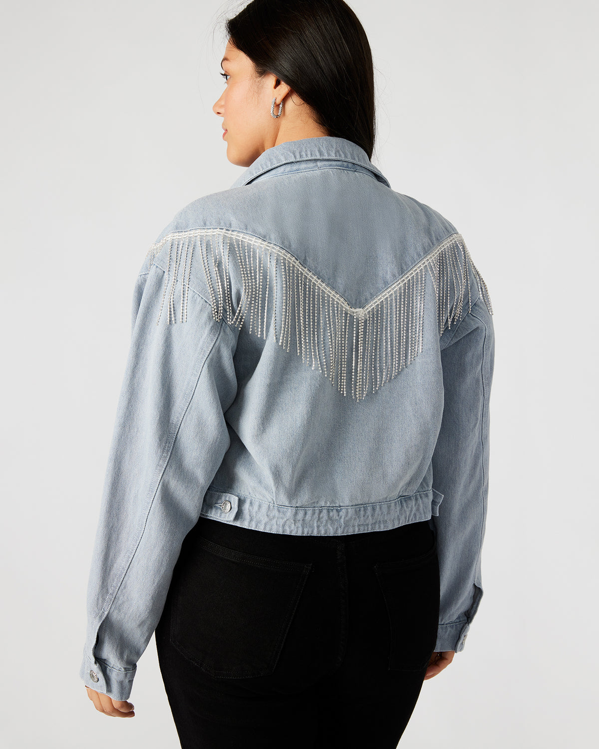 CANYON Denim Jacket | Women's Rhinestone Fringe Jacket | Steve Madden