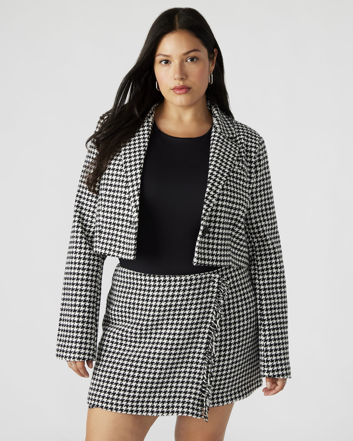 RUPI Blazer Black/White | Women's Cropped Tweed Blazer | Steve Madden