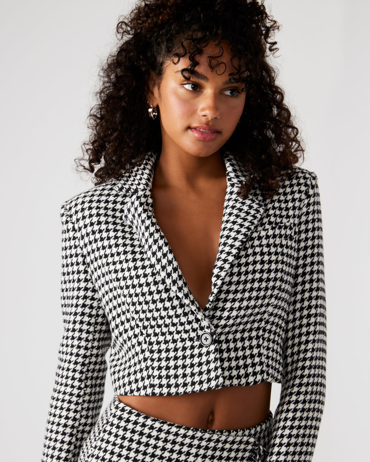 RUPI Blazer Black/White | Women's Cropped Tweed Blazer | Steve Madden