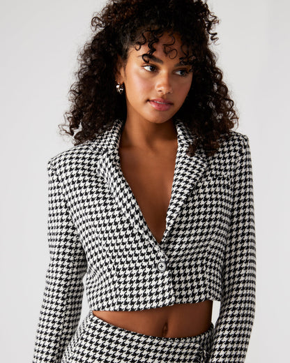 RUPI Blazer Black/White | Women's Cropped Tweed Blazer | Steve Madden