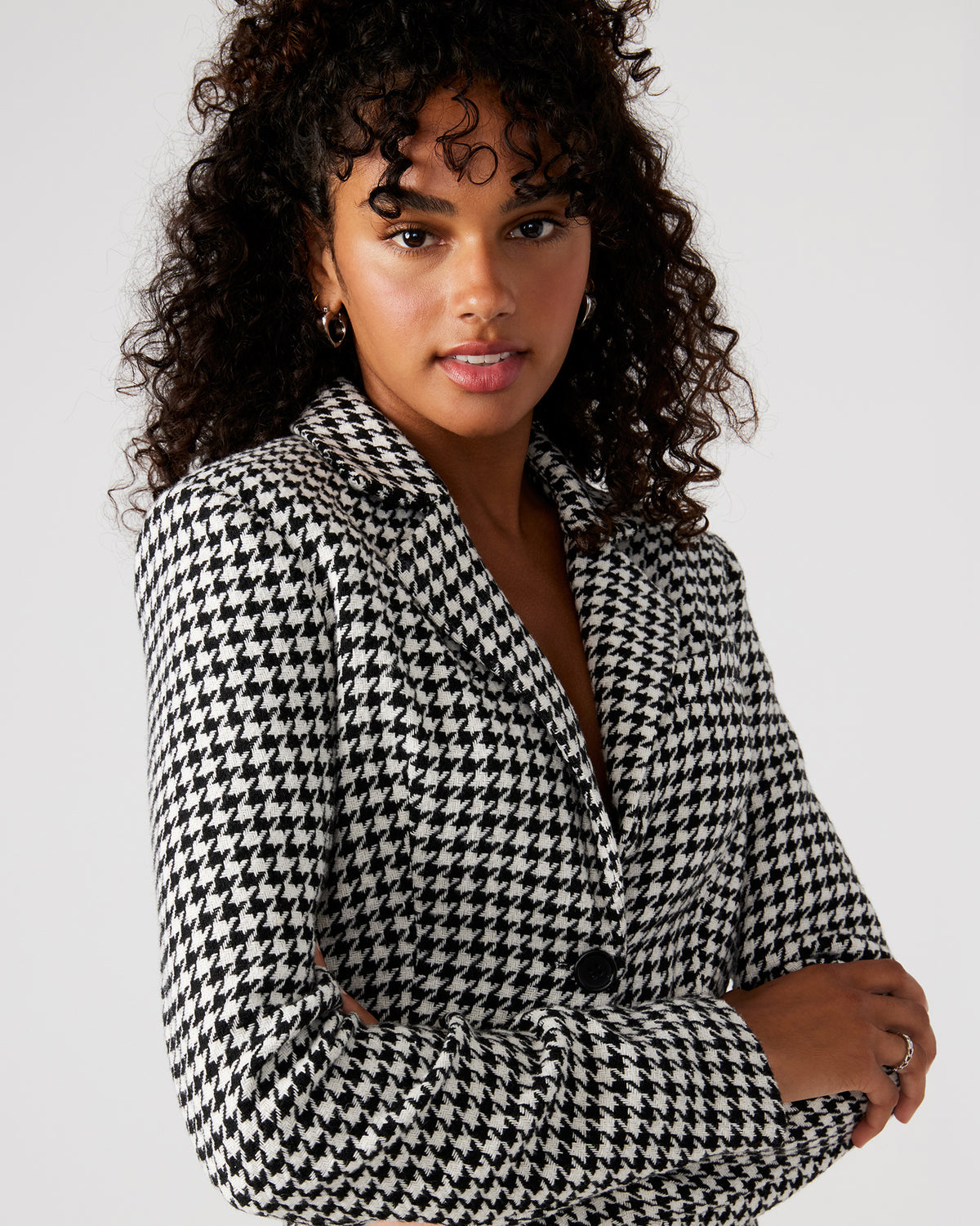 RUPI Blazer Black/White | Women's Cropped Tweed Blazer | Steve Madden