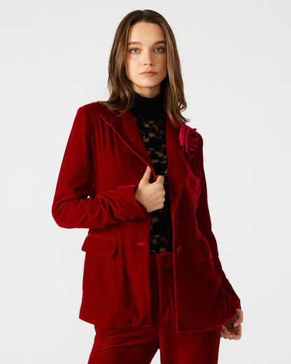 MERENE Blazer Red | Women's Long-Sleeved Button-Up Velvet Blazer | Steve Madden