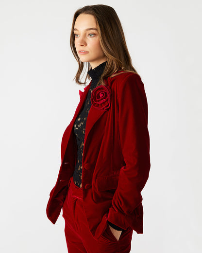 MERENE Blazer Red | Women's Long-Sleeved Button-Up Velvet Blazer | Steve Madden
