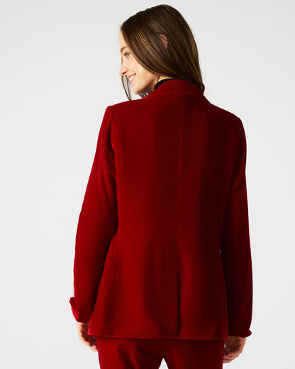 MERENE Blazer Red | Women's Long-Sleeved Button-Up Velvet Blazer | Steve Madden