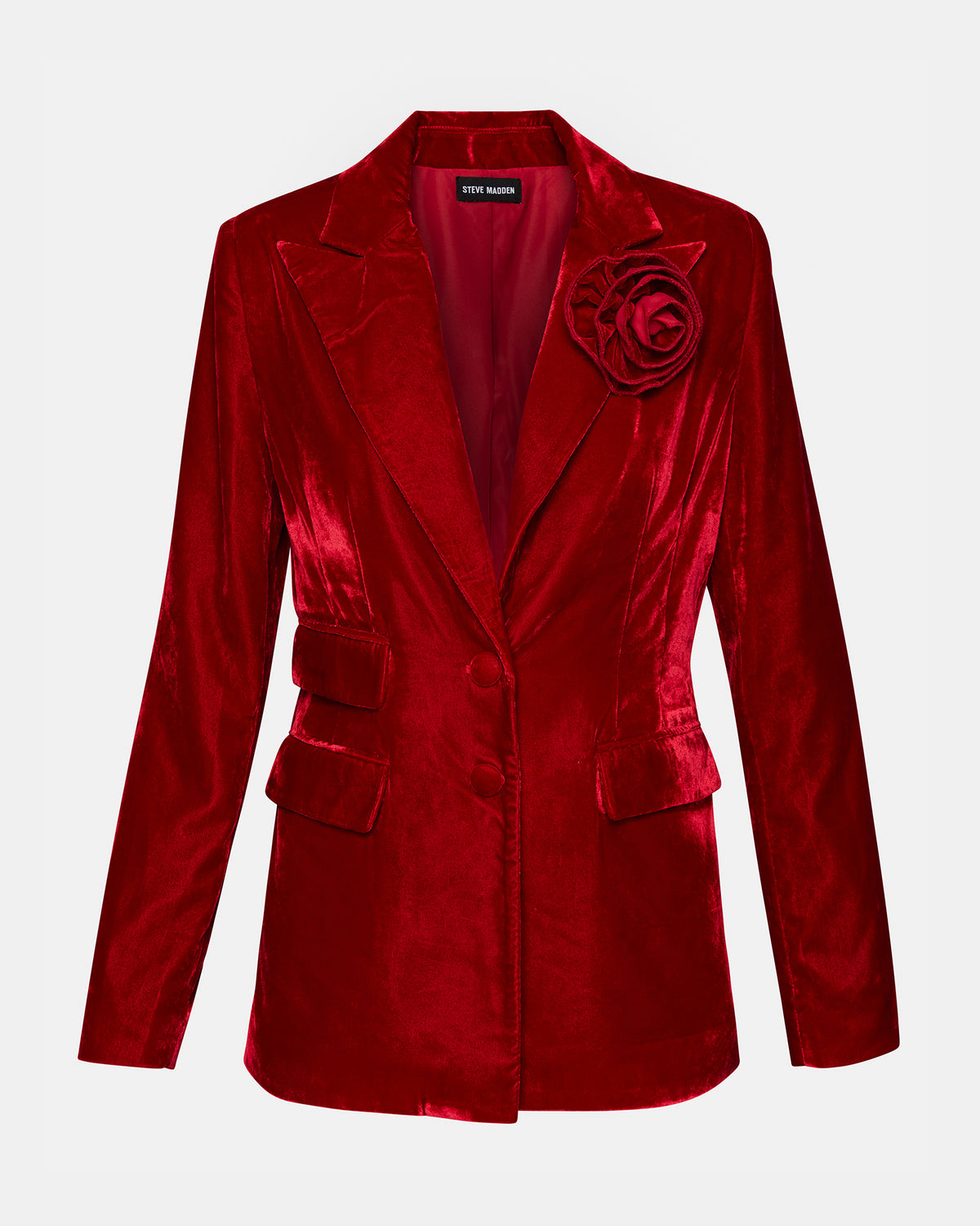 MERENE Blazer Red | Women's Long-Sleeved Button-Up Velvet Blazer | Steve Madden