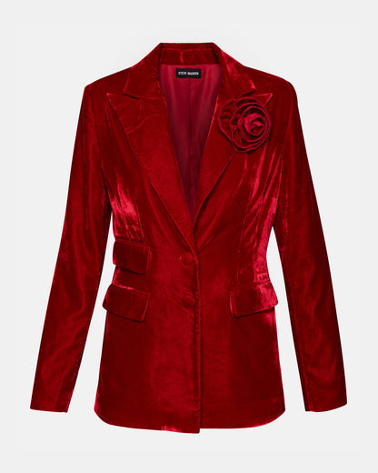 MERENE Blazer Red | Women's Long-Sleeved Button-Up Velvet Blazer | Steve Madden