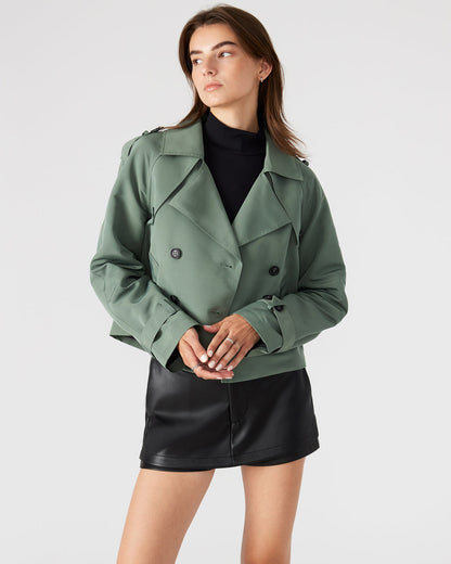 SIRUS Light Green Women's Cropped Denim Trench Coat | Steve Madden