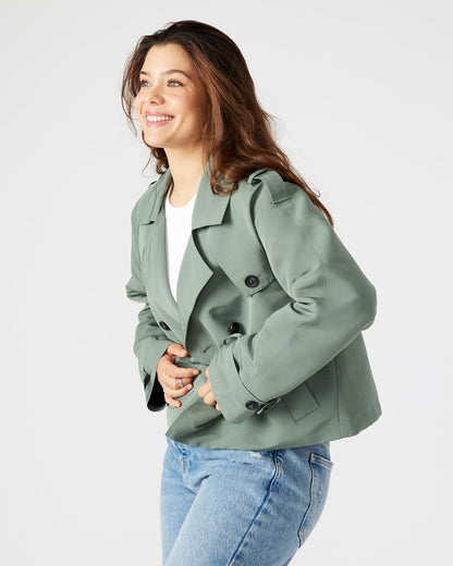 SIRUS Light Green Women's Cropped Denim Trench Coat | Steve Madden