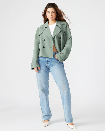 SIRUS Light Green Women's Cropped Denim Trench Coat | Steve Madden