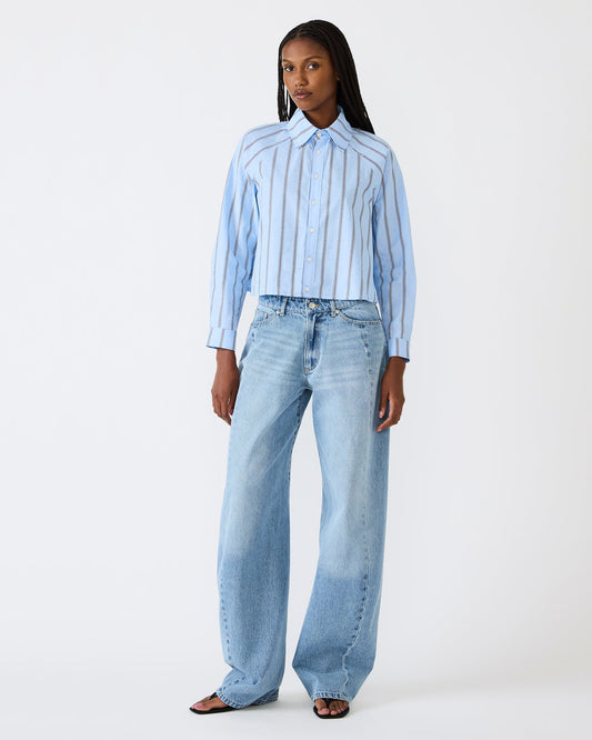 TESS Estate Blue Long-Sleeved Button-Up Women's Top | Steve Madden