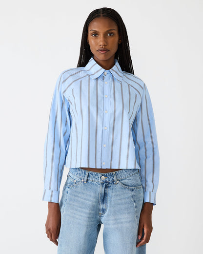 TESS Estate Blue Long-Sleeved Button-Up Women's Top | Steve Madden