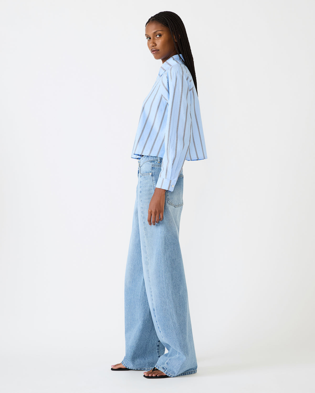 TESS Estate Blue Long-Sleeved Button-Up Women's Top | Steve Madden
