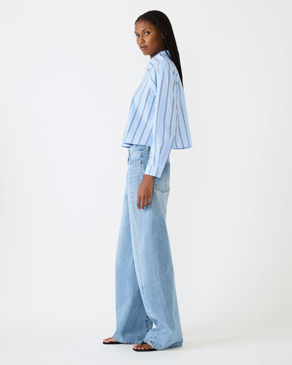 TESS Estate Blue Long-Sleeved Button-Up Women's Top | Steve Madden