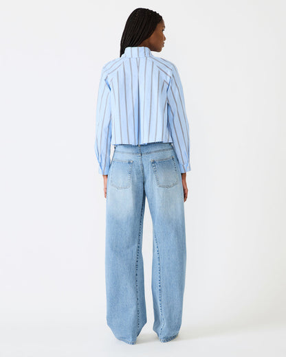 TESS Estate Blue Long-Sleeved Button-Up Women's Top | Steve Madden