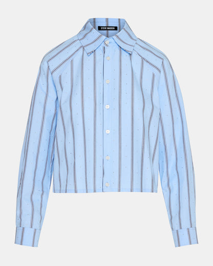 TESS Estate Blue Long-Sleeved Button-Up Women's Top | Steve Madden
