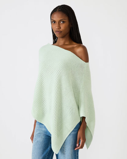 CHANNING Bay Green Asymmetrical Knit Poncho Women's Top | Steve Madden