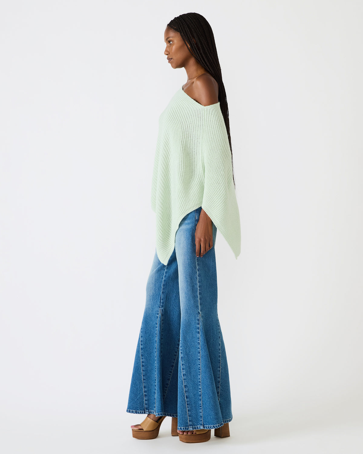 CHANNING Bay Green Asymmetrical Knit Poncho Women's Top | Steve Madden