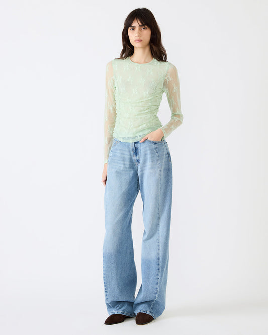 LUMA Bay Green Long-Sleeved Mesh Lace Women's Top | Steve Madden