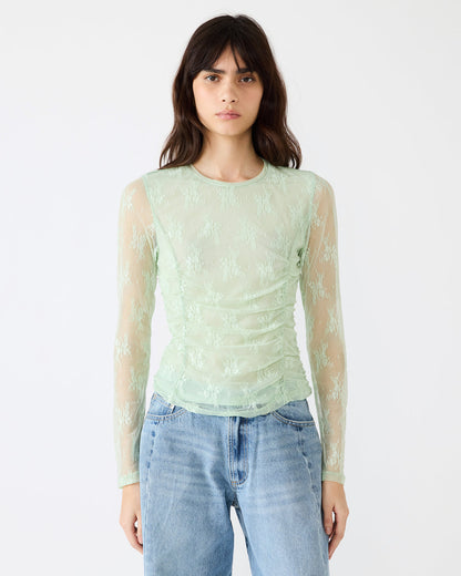 LUMA Bay Green Long-Sleeved Mesh Lace Women's Top | Steve Madden