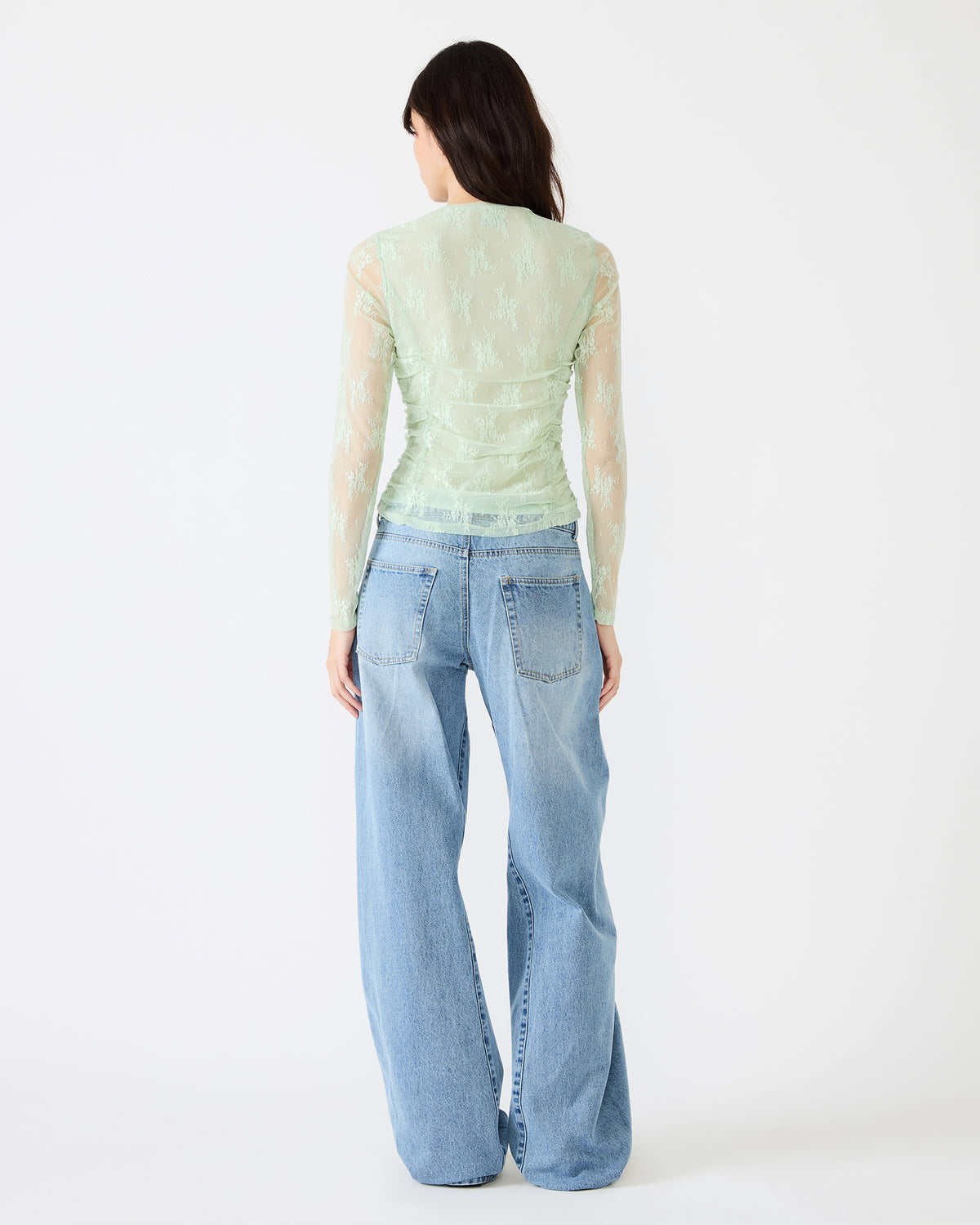 LUMA Bay Green Long-Sleeved Mesh Lace Women's Top | Steve Madden