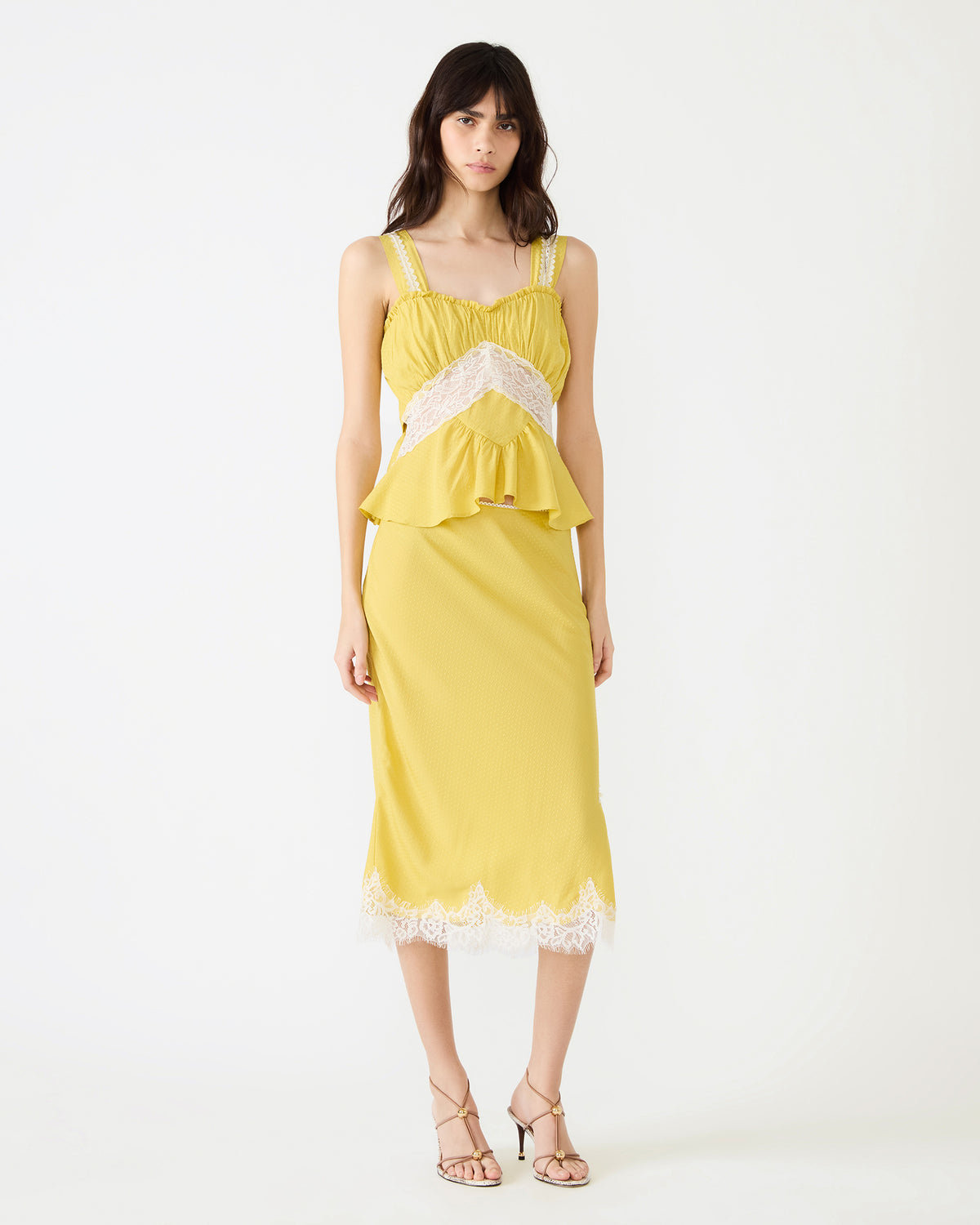 CINTHIA Golden Lime Sleeveless Lace Trim Women's Top | Steve Madden