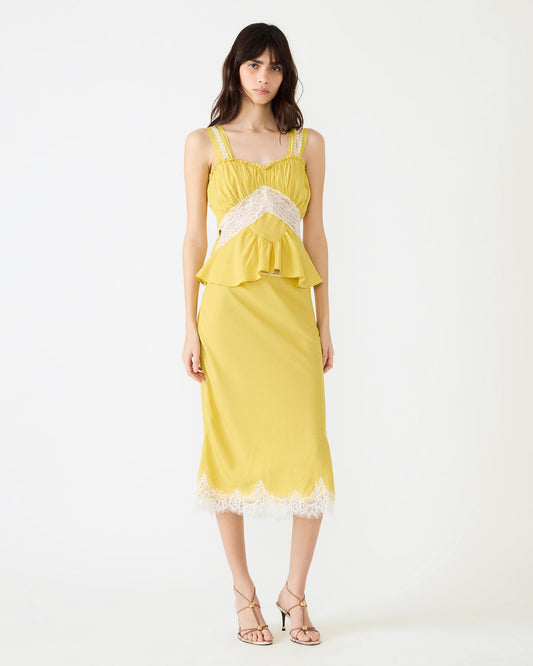 CINTHIA Golden Lime Sleeveless Lace Trim Women's Top | Steve Madden