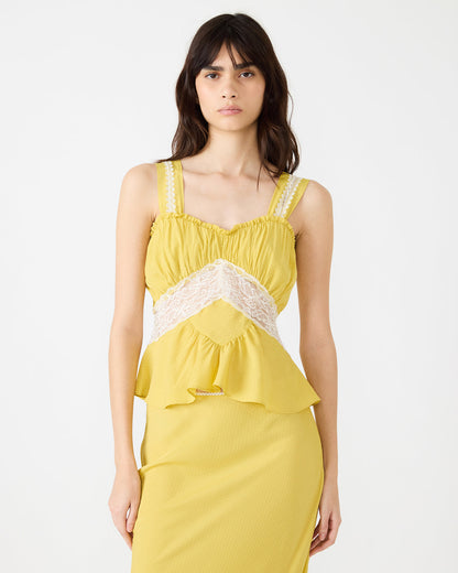 CINTHIA Golden Lime Sleeveless Lace Trim Women's Top | Steve Madden