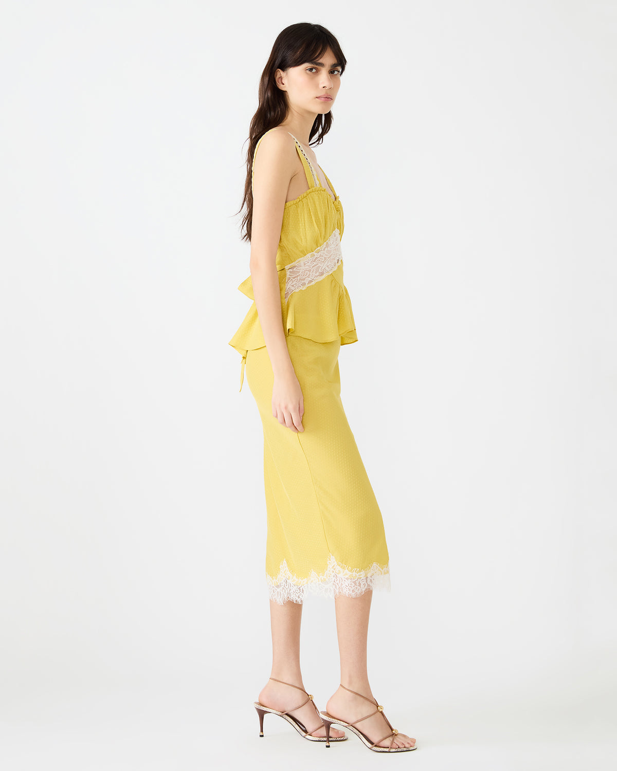 CINTHIA Golden Lime Sleeveless Lace Trim Women's Top | Steve Madden